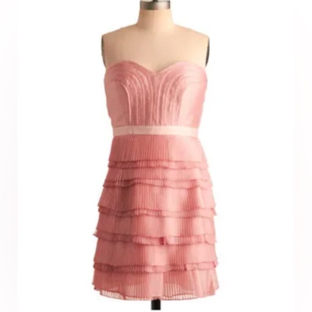 🎀 Pink Sweetheart Strapless Tiered Mini ModCloth Dress - Minuet Brand - Coquette
